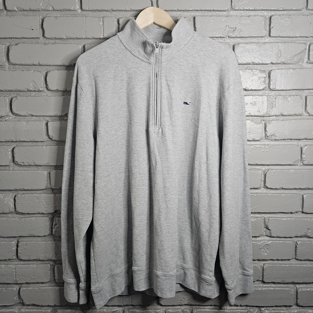 Vineyard Vines Men Gray Saltwater 1/4 Zip Pullover XL Whale Logo Preppy Nautical